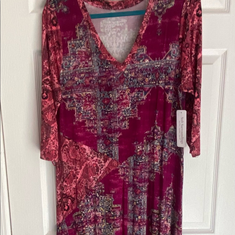 NWT SOFT  SURROUNDINGS Women Soho TIBETAN Maxi Dress Sz L  Fuchsia  MSP $130